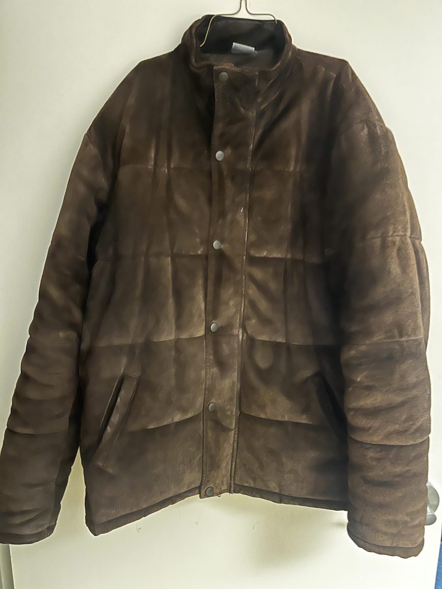 Alphanumeric Brown Leather Puffer Jacket