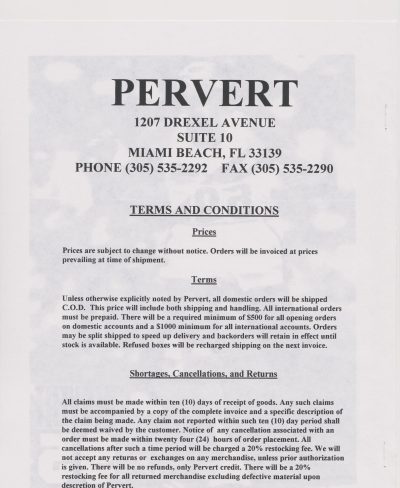 Pervert Collection 1995 Dealer Catalog